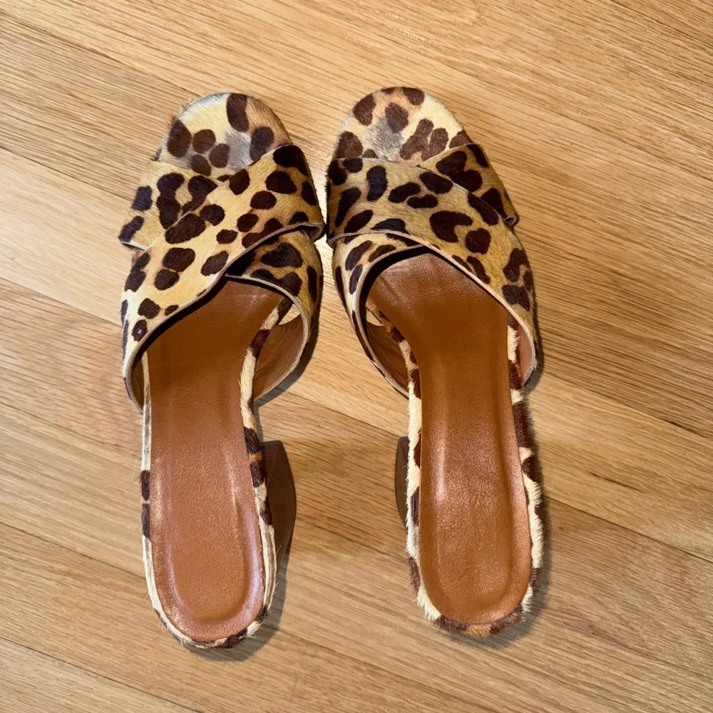 Lulu’s Henri Leopard Calf Hair Peep-Toe Mules - Picture 7 of 8